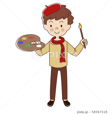 Man artist with paintbrush and palette. 58567319