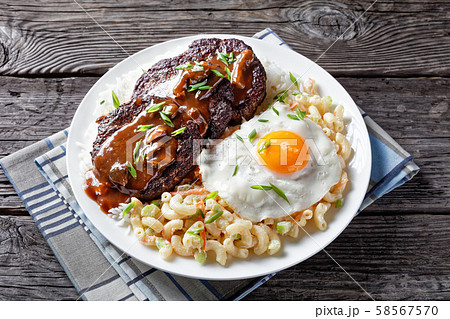 loco moco on a white plate, close-up loco moco on a white plate, close-up 58567570