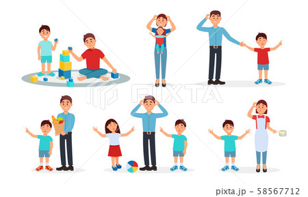 Parenting Lifestyle Vector Illustrations. Frustrated Parents Playing With Their Kid Parenting Lifestyle Vector Illustrations. Frustrated Parents Playing With Their Kid 58567712