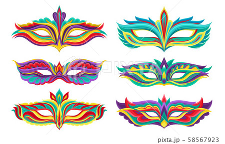 Carnival Bright Colored Masques Isolated On White Vector Collection 58567923
