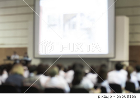 Blurred abstract background of business or educational conference seminar in auditorium hall 58568168