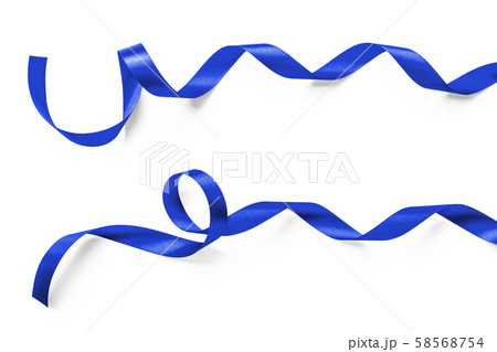 Dark blue ribbon satin curly bow color (isolated with clipping path) on white background for holiday decoration element 58568754