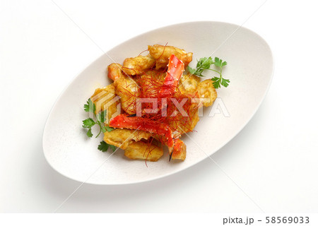 食べ物　食品　カニ料理　かに　タラバガニ　食べ物　料理イメージ　中華料理　カニ唐揚げ　揚げ物 58569033