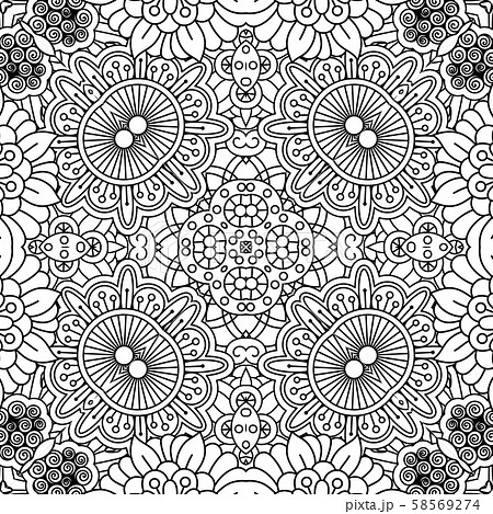 Linear black and white floral pattern 58569274