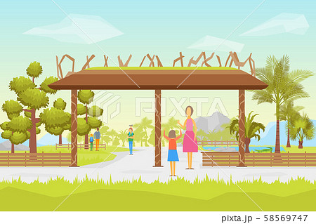 Cartoon Entrance Park Panorama Background Card. Vector 58569747