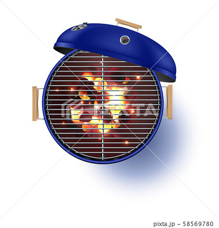 Round blue open barbecue grill top view realistic vector illustration. 58569780