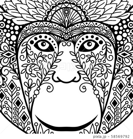 Zentagle monkey head with ethnic motifs. 58569792