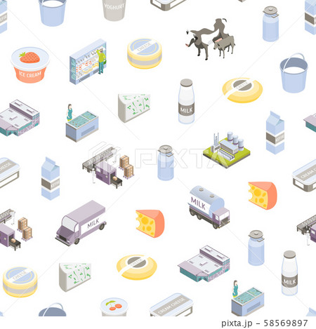 Milk Factory Signs 3d Seamless Pattern Background Isometric View. Vector Milk Factory Signs 3d Seamless Pattern Background Isometric View. Vector 58569897