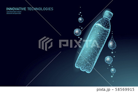 3D water bottle polygonal banner. Aqua liquid package. Plastic transparent drink full beverage clean 58569915