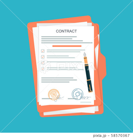 Cartoon Color Contract Papers Document on Clipboard with Pen. Vector 58570367