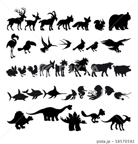 Silhouettes of cartoon animals 58570592