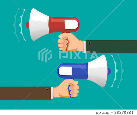 Two people against each other with megaphones 58570831