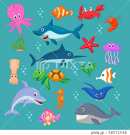 Set of cartoon sea animals Set of cartoon sea animals 58571548