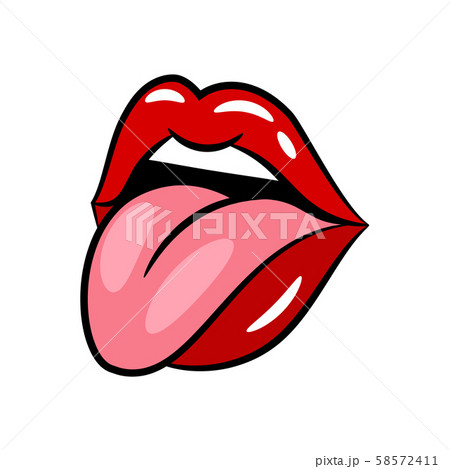 Glossy red woman lips with tongue 58572411