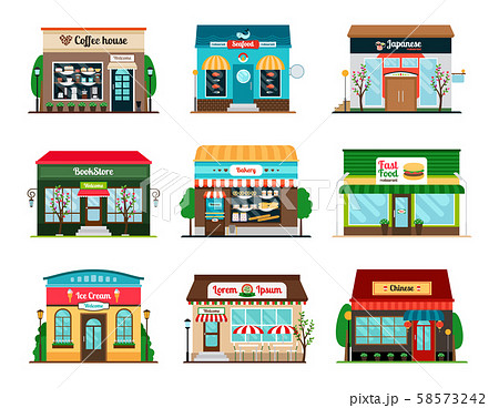 Shop and cafe colorful icons 58573242