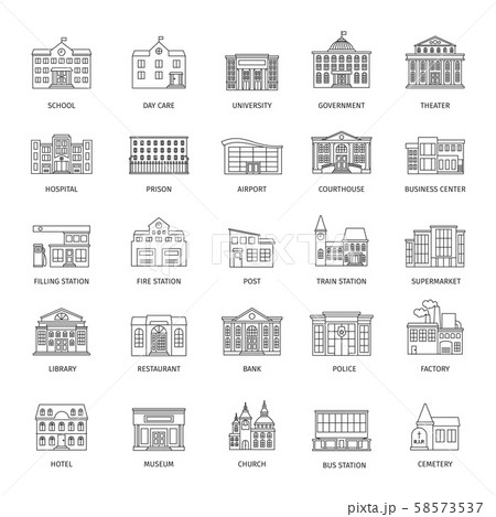 Government buildings line icons Government buildings line icons 58573537