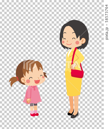 笑顔でお喋りする小さな女の子と若い女性のイラスト素材 58573764 Pixta