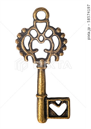 Vintage brassy door key isolated on white 58574197