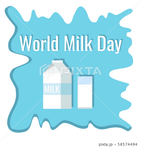 Paper white and blue packaging and glass of milk on image, milk frame on top. 58574494
