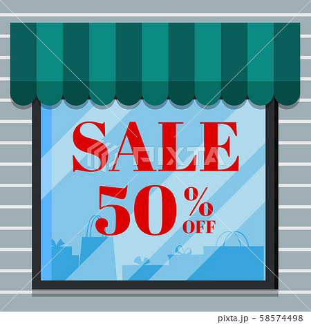 Image of isolated classic shop boutique building store front with glass window showcase. 58574498