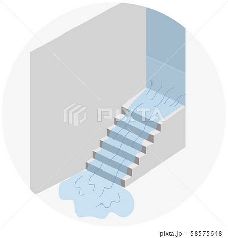 階段から地下に流れる洪水のイラストのイラスト素材