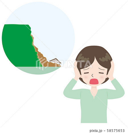 崖崩れ　嘆く女性 58575653