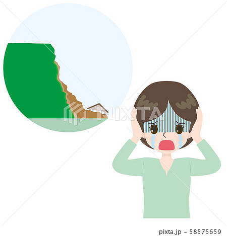 崖崩れ　嘆く女性 58575659