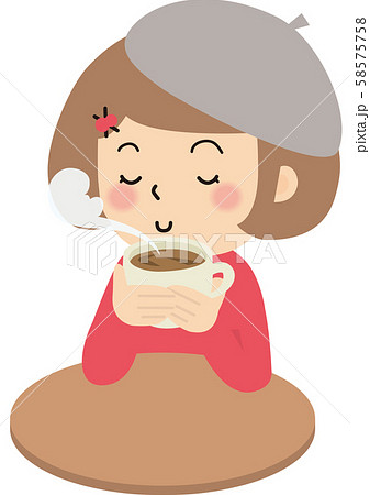コーヒーを飲む女の子のイラスト素材