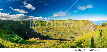 Wide Rano kau volcanic crater panorama in Easter Island Wide Rano kau volcanic crater panorama in Easter Island 58576988
