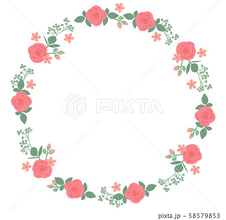 赤いバラの丸型フレームのイラスト素材