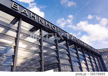 Beautiful view of the entrance to the underpass and metro station Potsdamer Platz in Germany, Berlin. Beautiful view of the entrance to the underpass and metro station Potsdamer Platz in Germany, Berlin. 58579995