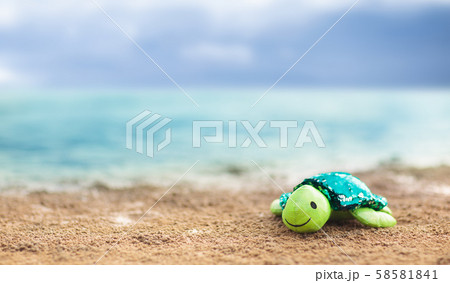 Toy turtle on tropical beach. Sea animal. Toy turtle on tropical beach. Sea animal. 58581841