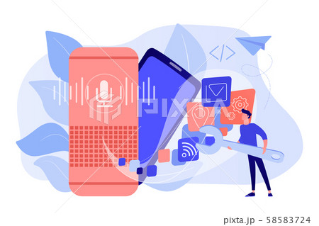 Smart speaker apps development concept vector illustration. 58583724