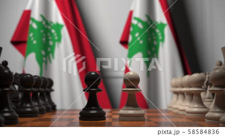 Chess game against flags of Lebanon. Political competition related 3D rendering 58584836