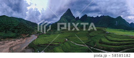 Aerial top view of Fansipan mountains with paddy Aerial top view of Fansipan mountains with paddy 58585182