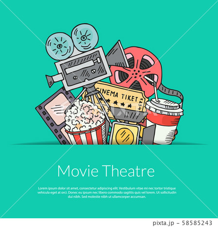 Vector cinema doodle icons background illustration Vector cinema doodle icons background illustration 58585243