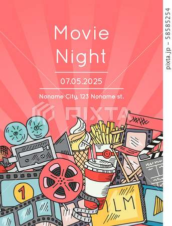 Vector cinema doodle icons poster for movie night or festival Vector cinema doodle icons poster for movie night or festival 58585254