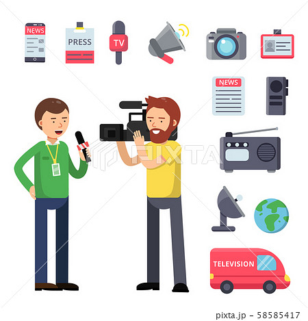Set thematic symbols of broadcasting and interview. Vector characters isolated Set thematic symbols of broadcasting and interview. Vector characters isolated 58585417