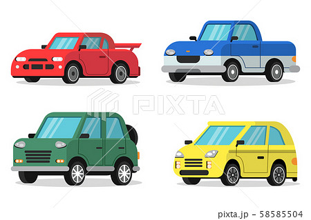 Flat Illustrations Of Cars In Orthogonal のイラスト素材