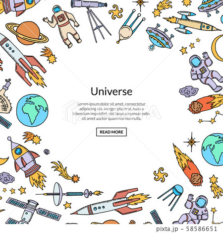 Vector hand drawn space rocket background with place for text illustration Vector hand drawn space rocket background with place for text illustration 58586651