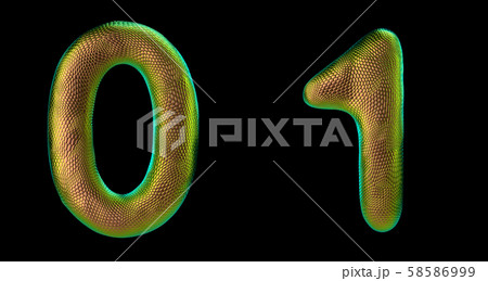 Number set 0, 1 made of realistic 3d render gold color. Collection of natural snake skin texture Number set 0, 1 made of realistic 3d render gold color. Collection of natural snake skin texture 58586999