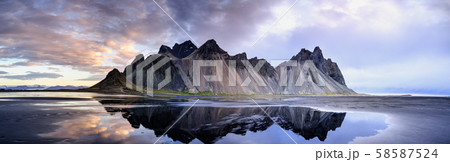 Stokksnes on southeastern Icelandic coast with Vestrahorn. Iceland. 58587524