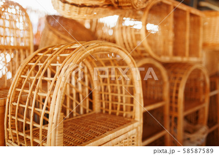 Handmade wicker furniture, products and souvenirs at the street craft market. Handmade wicker furniture, products and souvenirs at the street craft market. 58587589