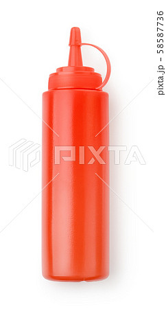 Red plastic ketchup sauce bottle 58587736