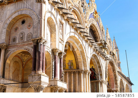 Wonderful exterior of Saint Mark Basilica in Venice, Italy. 58587855