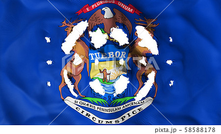 Michigan state flag with a small holes Michigan state flag with a small holes 58588178