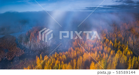 Autumn panorama of Gloria and a fog halo Autumn panorama of Gloria and a fog halo 58589144