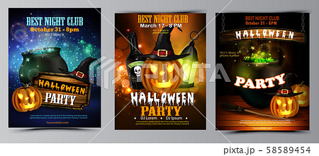 Halloween party flyer set vector Halloween party flyer set vector 58589454