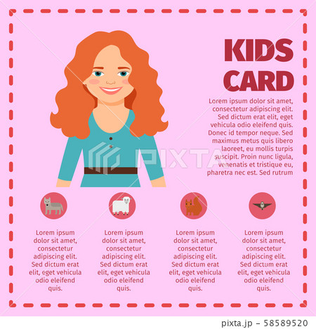 Red hair young girl infographic card Red hair young girl infographic card 58589520