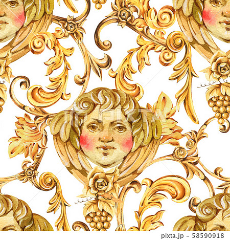 Watercolor golden baroque angel seamless pattern,のイラスト素材 [58590918] - PIXTA